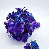 Royal blue and Purple Bridal Bouquet Made With Real Touch Roses /Bridesmaid Bouquet/Wedding Bouquet/Galaxy Orchids/Boutonnieres & Corsages