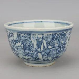 4.88" Chinese Blue and White Porcelain Figure Stories Peony Flower Bowls Collect