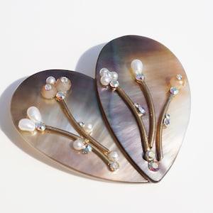 Nacre brooch. Mother of pearl brooch. Leaf brooch. Grass brooch. Mop brooch. Grandma gift. Mother gift. Heart brooch. Pearl brooch. Mom gift