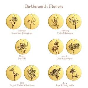 5pcs Stainless Steel Birth Flowers Charms Daisy Rose Jewelry Round Pendants