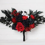 Black white red wedding bouquet, gothic wedding bouquet with black red roses, goth black red bridal bouquet, vampire black red wedding