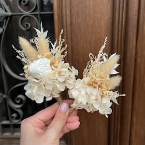Boho white boutonniere, Ivory Wedding Groom Rose Boutonniere, Rust White wedding mini bouquet, Dried flower boho beige groom boutonniere