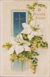 Easter Vintage Post Card 1910 Embossed White Lily Gold Foil Posted Germany