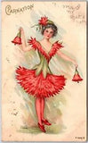 1908 Flower Dress Costume Carnation Greetings & Wishes Posted Postcard