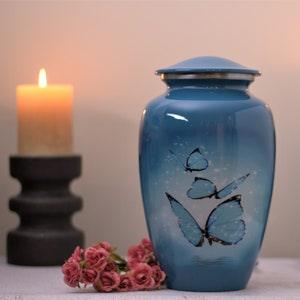 Floating Butterflies : Cremation Urn for Human Ashes | Memorial Blue Morpho Butterfly Cremation Urn | Adult Blue Cremation Urn | Large 10"