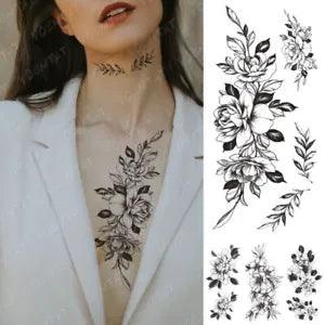 Flower Waterproof Tattoos - Peony Rose Flash Stickers Body Art Tattoos 1pc Sets