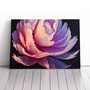Peony flower canvas print wall art with framed black border, multicolor blooms