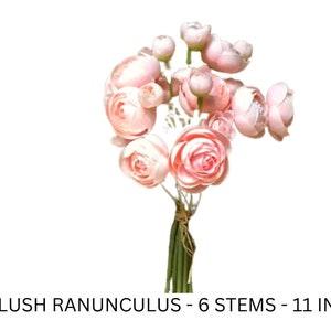 Blush Ranunculus Artificial Flower Bouquet for Grave Faux Silk Flowers Bridal Wedding Flower Girl Bouquet Supplies French Farmhouse Decor