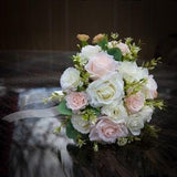 Flower Bridal Bouquet, rose wedding bouquet, white and blush pink silk flower bouquet