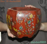 5.2" China Yixing zisha pottery glaze Hand-carved peony Potted plants Flower Pot