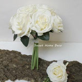 JennysFlowerShop 8''W Silk Rose Wedding Bouquet Bridal Bouquet Bridesmaid Bouquet Boutonniere Colorful Roses Ivory