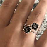 Sterling Silver Adjustable Double Sunflower Ring