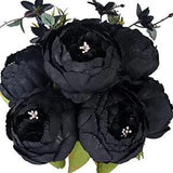 Black Silk Flowers Artificial Peony Fake Flower Vintage Bouquets Autumn Black