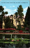 San Diego CA Balboa Lily Pond Pink Yellow Red Flowers Bldg Reflection Postcard