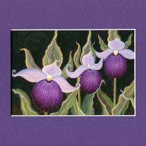 Purple Slipper Orchid Art Print - Purple Orchid Art - Purple Orchid Art Print - Purple Floral Art Print - Maine Orichid Art - Matted Print