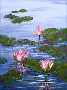 Water Lily?Oil Painting Original Pond Lily Flower Lotus Monet Style Wall Art