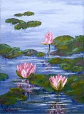 Water Lily?Oil Painting Original Pond Lily Flower Lotus Monet Style Wall Art