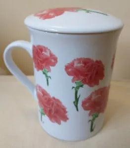 Jameson & Tailor Stratford collection tea cup mug lid white red flower carnation