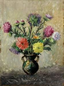 Vase with carnations, oil on canvas, cm 52.5x39, signed Pitti Bianconi
