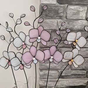 Stained glass orchid, Glass flower 3d, White  and pink orchid, Flower for a vase or flowerpot, garden decor, gift for you, suncatcher decor