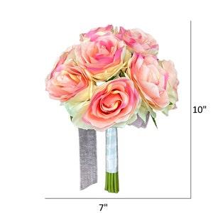 Ribbon wrapped Silk rose bouquet-shades of cream pink