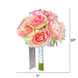 Ribbon wrapped Silk rose bouquet-shades of cream pink