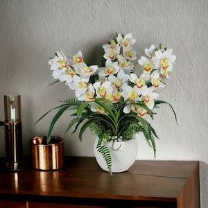 24"/60 cm Real Touch Orchid Plant, White Cymbidium Orchid Artificial Potted Plant, Orchid Birthday and Anniversary Gift, Hotel Roome Decor