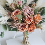 Boho pampas grass dusty rose ivory bouquet ,Artificial Faux Flowers  Wedding Decor,bridal bridesmaids bouquets,Flowers Arrangement