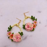 floral artisan earrings |floral clay earrings| Botanical earrings |floral bouquet earrings| statement earrings | cream Floral Earrings
