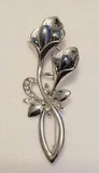 Vintage Silver-Toned Faux-Pearl & Clear Crystals Cala Lily Bouquet Pin Brooch