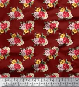 Soimoi Velvet Fabric Leaves & Peony Floral Print Fabric by the metre-6GU