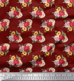Soimoi Velvet Fabric Leaves & Peony Floral Print Fabric by the metre-6GU
