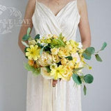 Vibrant Yellow Roses Pink Peonies  Wedding Bouquet, Rustic Bridal Shower Bouquet, Beach Photoshoots Accessories, Home decor