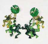 Lunch At The Ritz RARE Frog Legs Lily Pad 3 Dangling Frogs Post Earrings Vintage
