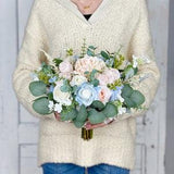 Bridal Bouquet, Blush Pink and Light Blue Wedding Bouquet, Boho Flower Bouquet,  Design in Rose Peony and Delphinium
