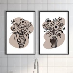 Poppy Flower Line Drawing Kitchen Wall Art Diptych Art Sunflower Picture Orchid Drawing Poppy Drawing Peony Drawing Rose Drawing Art Print