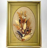 Vintage Dried Flowers Framed Art Gold Oval Shaped Matte 1970s Retro Boho Hippie
