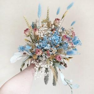 Dusty blue bouquet for bride Dried flowers bouquet babys breath bridal bouquet Toned bouquet Roses wild bouquet Preserved flower posy