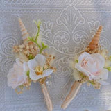 Dried Roses and Seashells Wedding Boutonniere,Seashell Wedding Accessory,Handmade Boutonniere,Lapel dried Flowers,Dried Flower Boutonniere