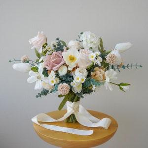Wild Daisy, Poppy and Tulip Soft Blush and Peach Tone Bouquet, Bridal Bouquet, Wedding Bouquet, Silk Flower Bouquet, Faux Bouquet
