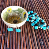 Small sunflower jewelry bowl ,ceramic serving dishes bowl, pottery bowl with yellow flowers decoration .Israeli art.
