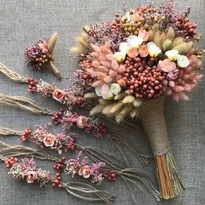 Radiant Rose Gold Elegance: Blush Floral Bridal Bouquet & Accessories