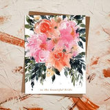 Watercolor Bright Floral Beautiful Bride Card | Wildflower Peonies Orange Pink Green | Bridal Shower Bouquet Sustainable Eco | paperbec
