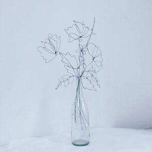 Peony Bouquet of Delicate Steel Wire Flowers. Set of 7 Stems for Vases, Walls and Home Decor. Gift Metal Flowers 16" High.