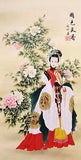 Beauty&Peony flower-ORIGINAL FINE ART CHINESE FAMOUS FIGURE WATERCOLOR PAINTING