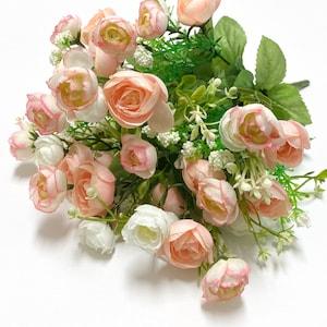 PINK and White Artificial Mini Ranunculus Bush - Artificial Flower Bush, Silk Flowers, Flower Crown, Hair Accessories, Millinery, Tutu, Hat