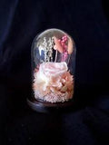 VINTAGE DRIED FLOWERS UNDER GLASS DOME ON WOOD BASE