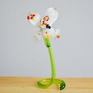White Glass Orchid Flower - Orchid Ornaments Figurine - Blown Flower Sculpture - Art Decor for Garden - Decoration for Plants - Flower Gift