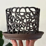 Black Grey Unglazed Ceramic Stoneware Orchid Planter Pot with Holes and Optional Saucer
