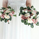 Bridal Bouquet Boho, Dusty Rose Blush Ivory Wedding Bouquet, Silkl Rose eucalyptus bouquets, Flowers For Weddings, Custom Bouquets